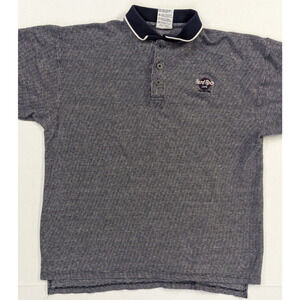 Vintage Hard Rock Cafe Men Size L Gray Textured Embroidered HOUSTON TEXAS Polo